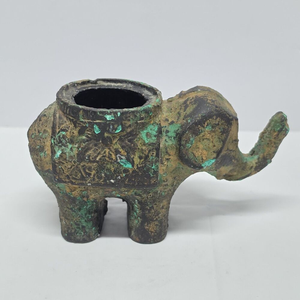 Antique Japan Bronze Gold Gilt Good Luck Elephant Incense Censer Patina NO LID!